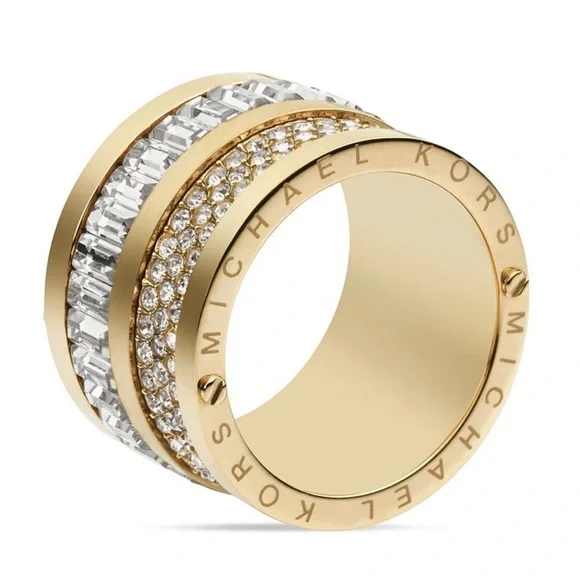 Michael Kors Pave Barrel Gold Ring